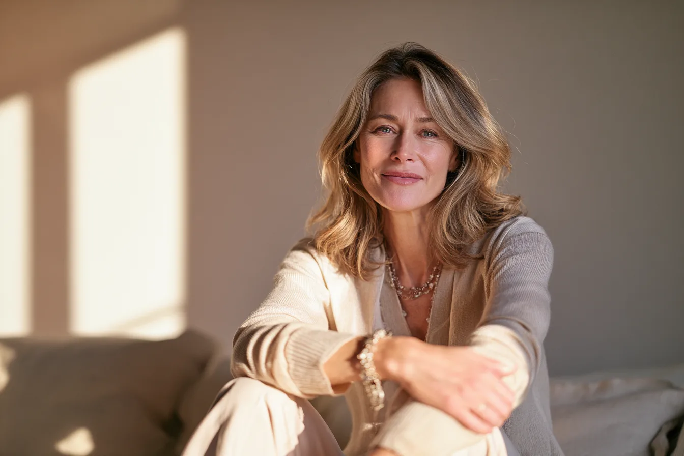 Woman relaxed at home in warm light